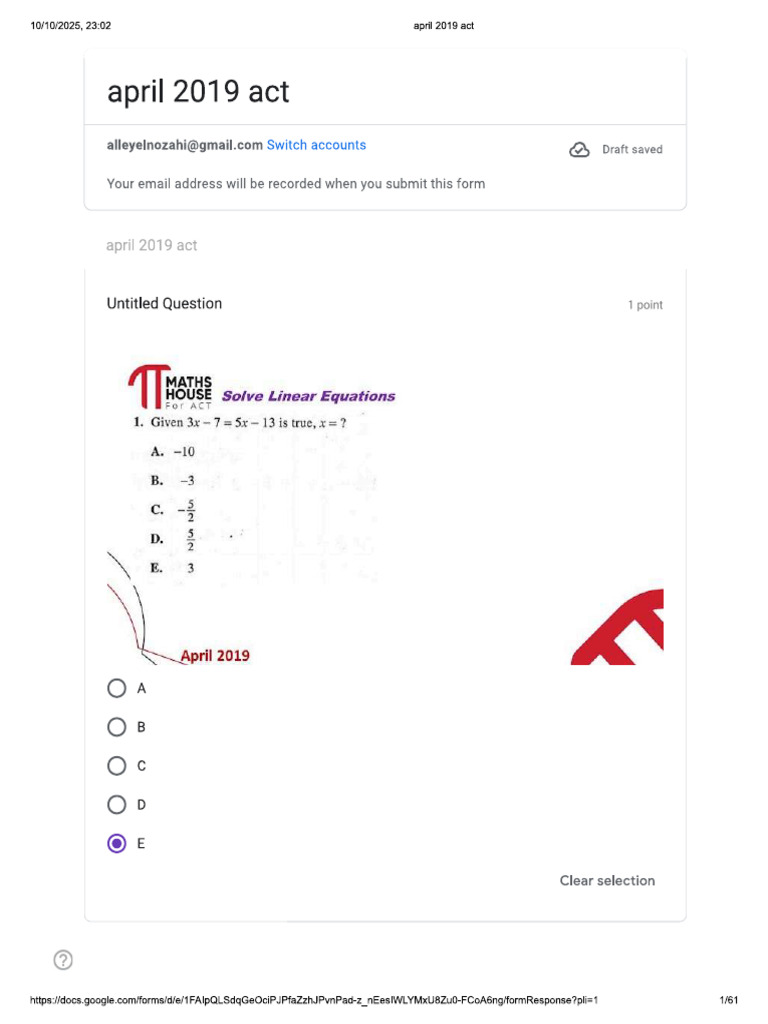 Aprial 2019 Math Act | PDF