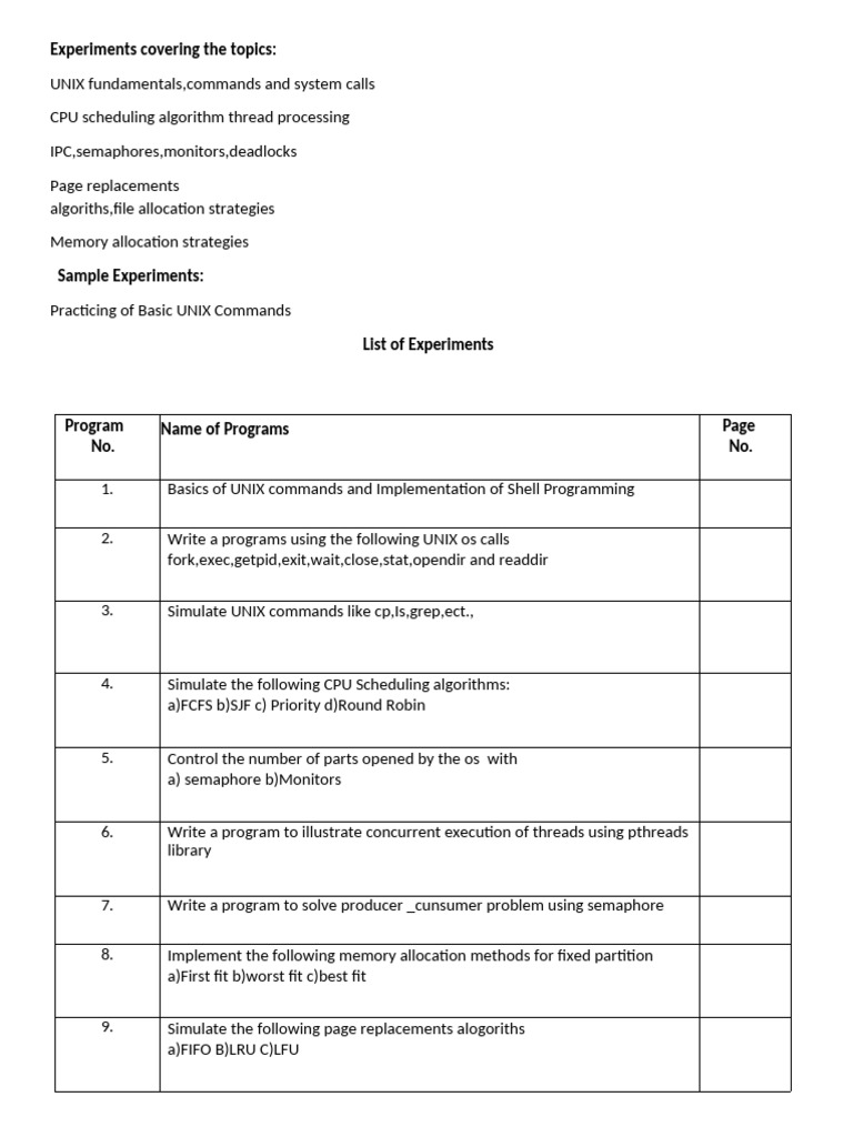 UNIX System Programming Experiments | PDF | Operating System ...