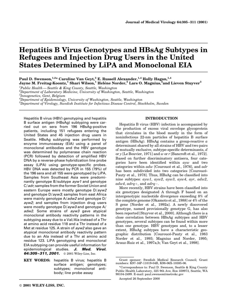 HBV Genotypes in US Refugees and Drug Users | PDF | Hepatitis B | Hepatitis