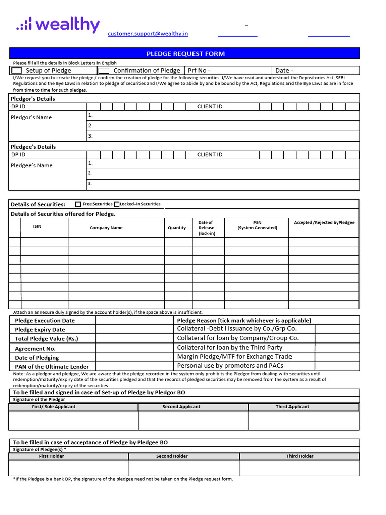 Pledge Request Form for Securities | PDF | Securities (Finance) | Debt