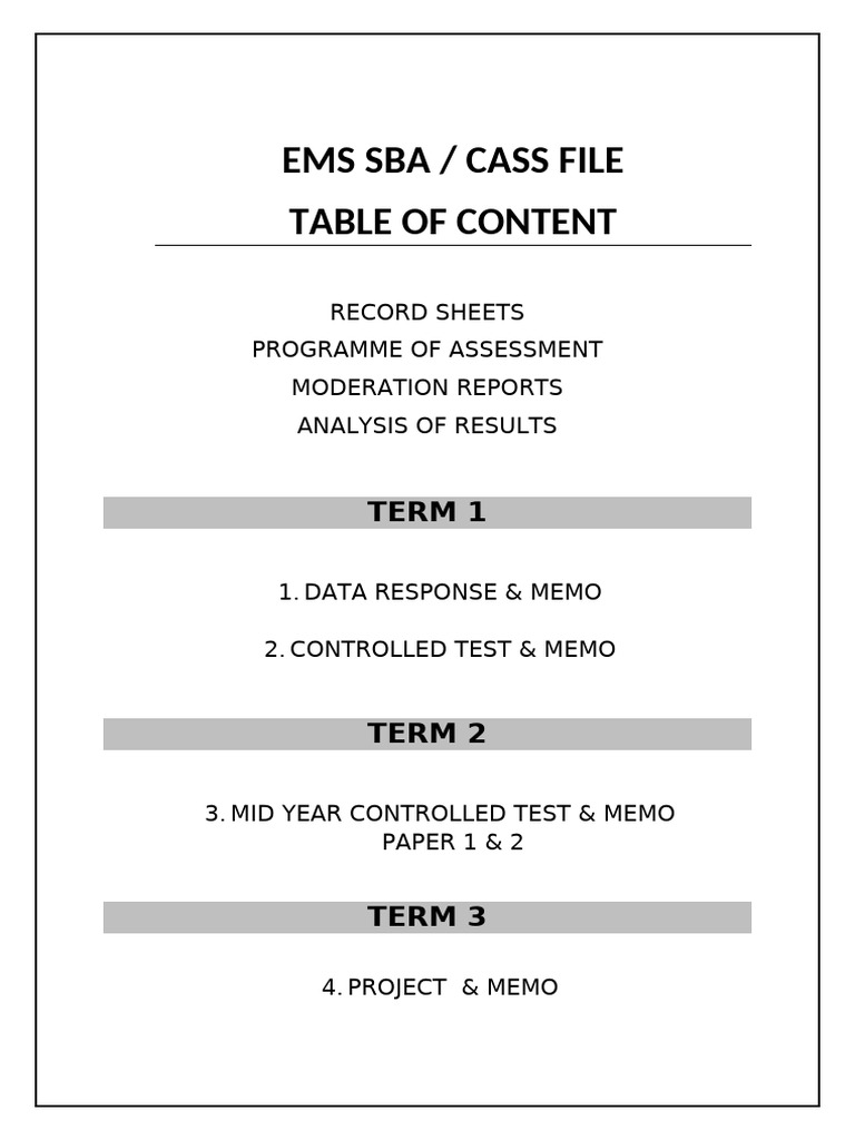 Table of Content Ems Cass File Educator Grade 8 | PDF