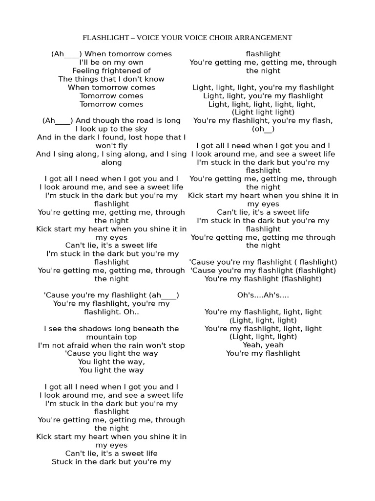Flashlight Choir Arrangement Lyrics | PDF | Albums | Recorded Music