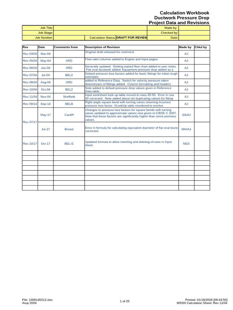 Ductwork Pressure Drop Calculation Tool | PDF | Duct (Flow) | Microsoft ...
