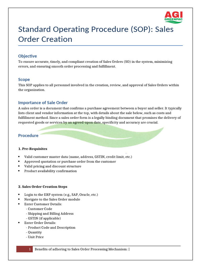 Sales Order Creation SOP Guide | PDF | Sales | Taxes