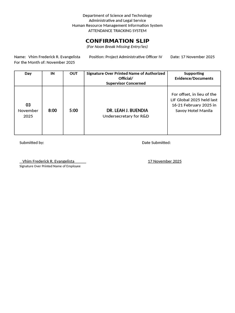 Attendance Tracking Confirmation Slip | PDF