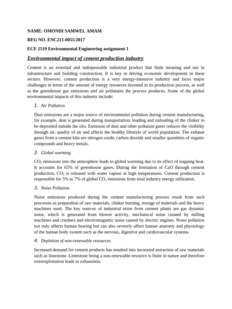 Environmental Impact of Cement Production | PDF | Greenhouse Gas | Cement