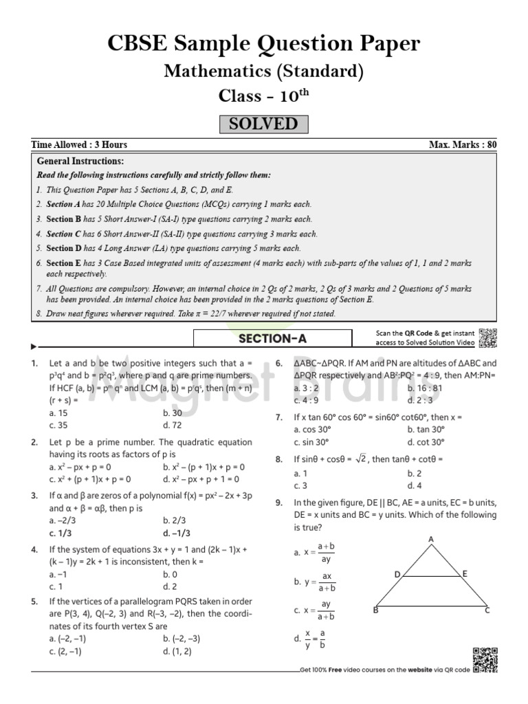 Class 10 Mathematics Sample Papers | PDF | Circle | Area