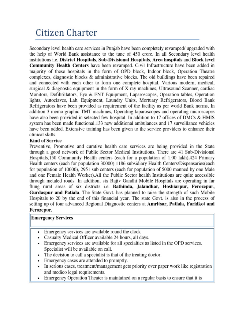 Citizen Charter | PDF | Hospital | Clinical Medicine
