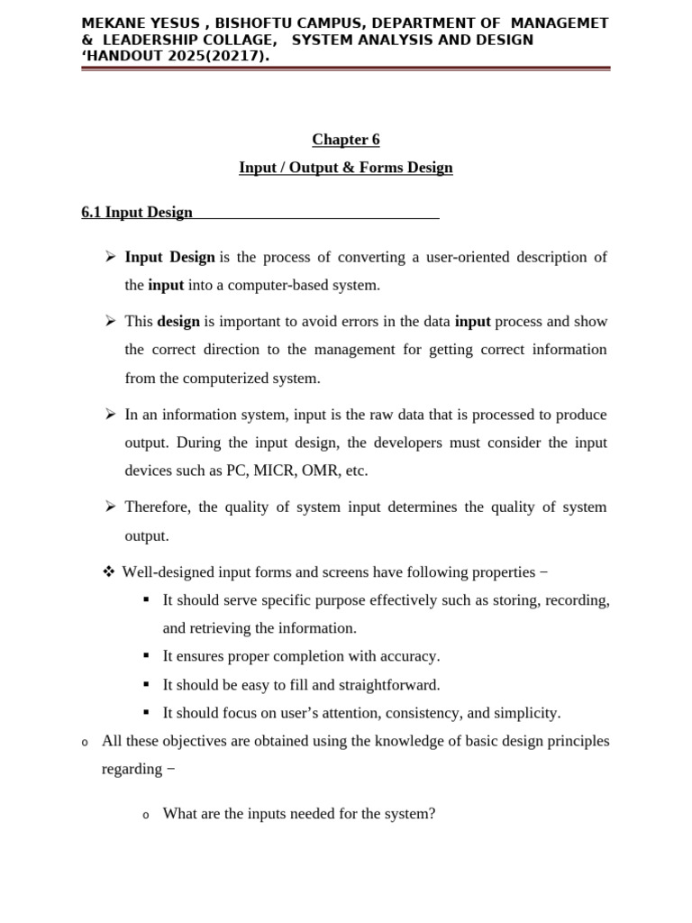 Input and Output Design in Systems | PDF | Computing | Information ...
