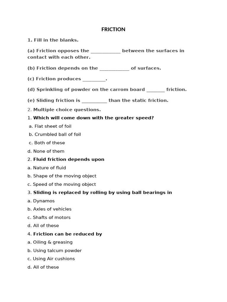 Understanding Friction: Key Concepts and Questions | PDF