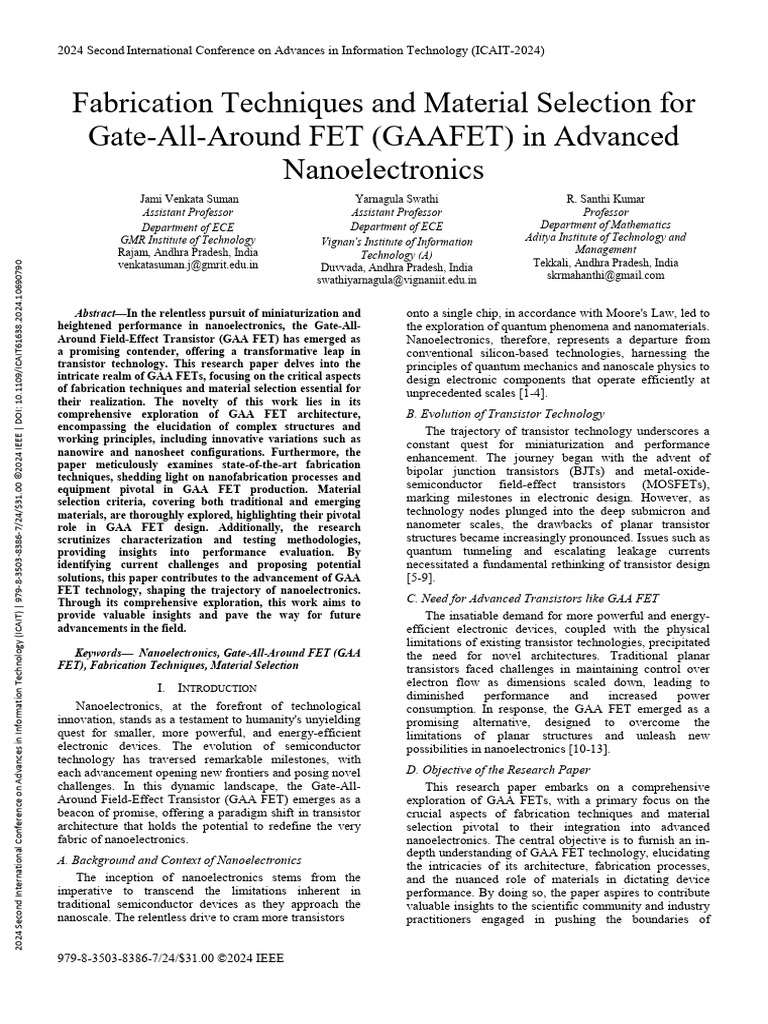 GAA FET Fabrication and Materials Insights | PDF | Field Effect ...