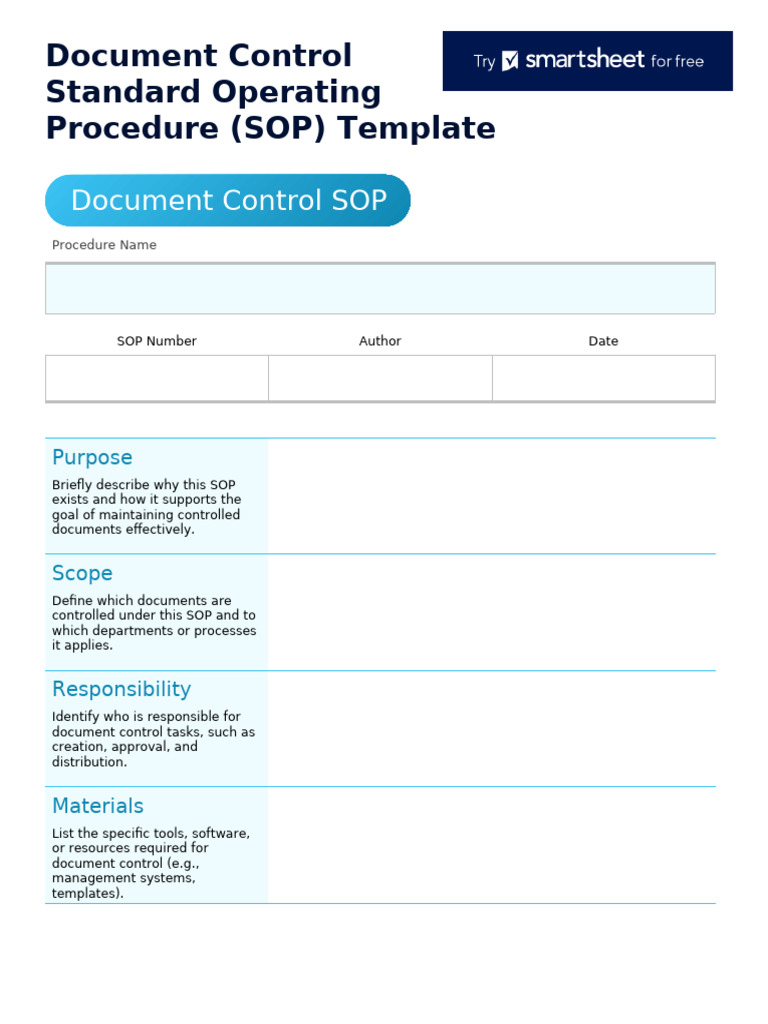 IC Document Control Standard Operating Procedure SOP Template 12215 ...