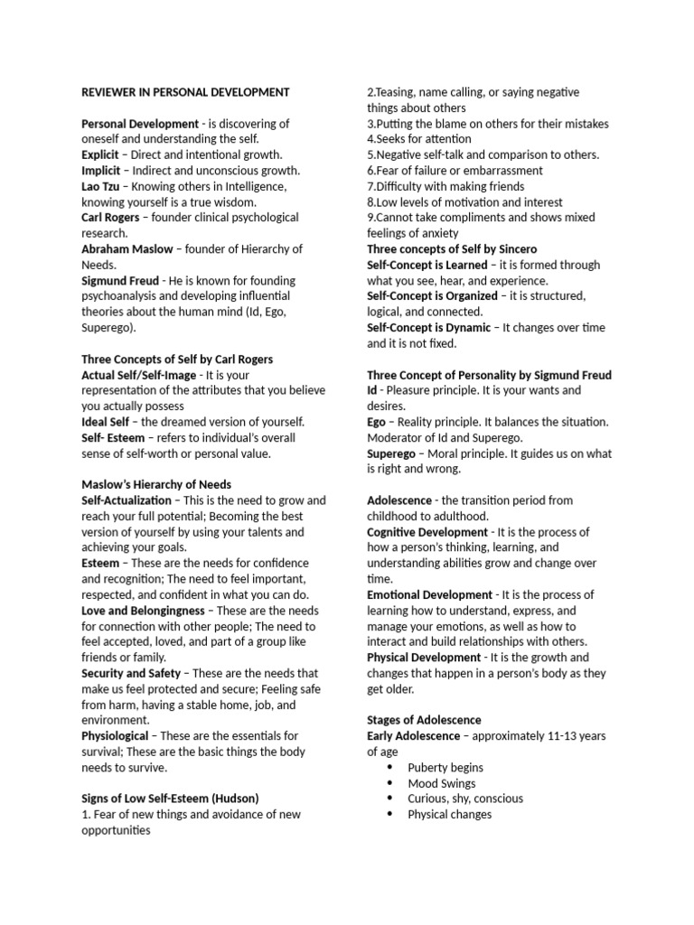 Personal Development Insights and Theories | PDF | Adolescence | Self ...