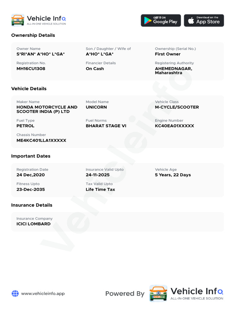 Vehicle Ownership and Details Report | PDF