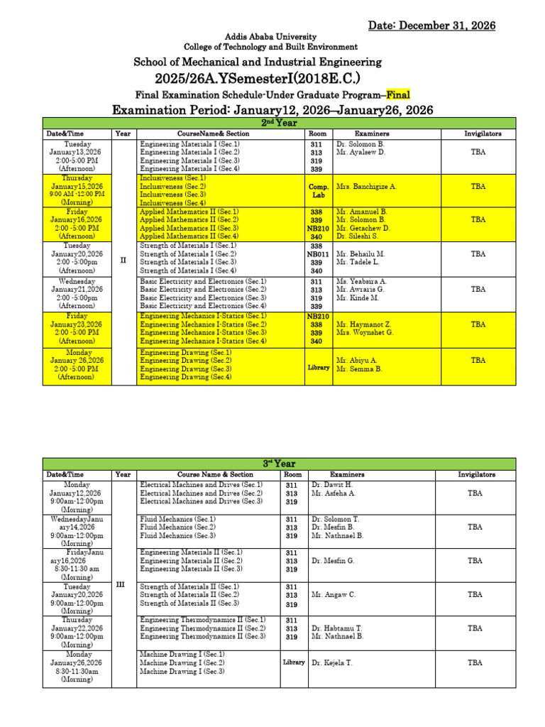 2018 AY Semester 1 SMiE Final Exam Schedule (2) | PDF | Applied And ...