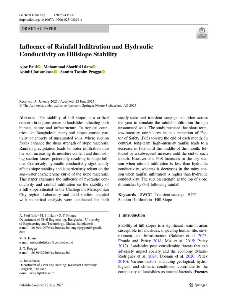 Rainfall and Hydraulic Conductivity Effects on Hillslope Stability ...