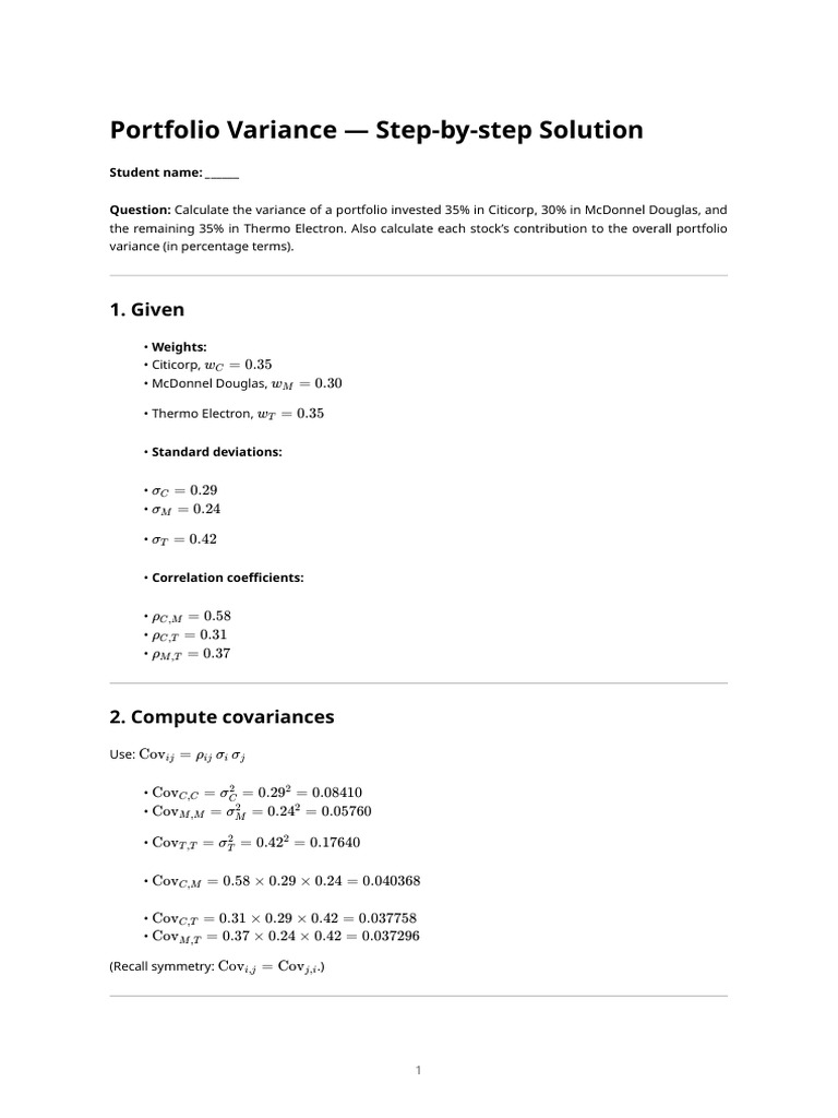 Portfolio Variance Calculation Guide | PDF | Variance | Standard Deviation