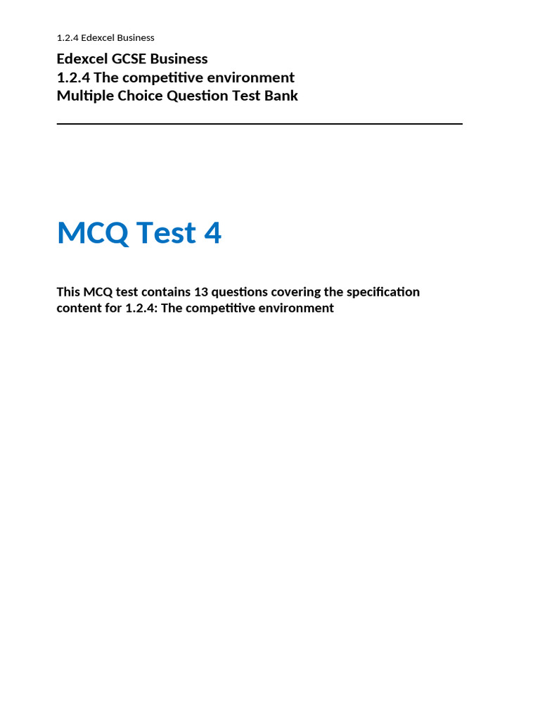 1.2.4 MCQ Test the Competitive Environment.docx | PDF | Multiple Choice ...