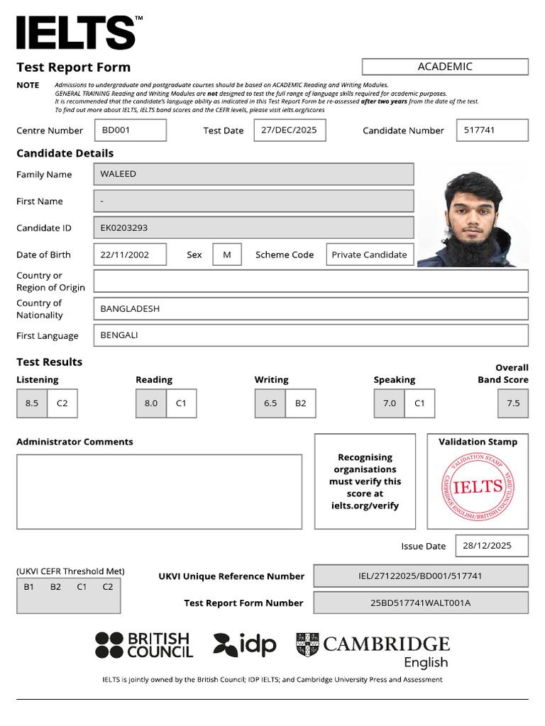 IELTS Test Report Form Overview | PDF | International English Language ...