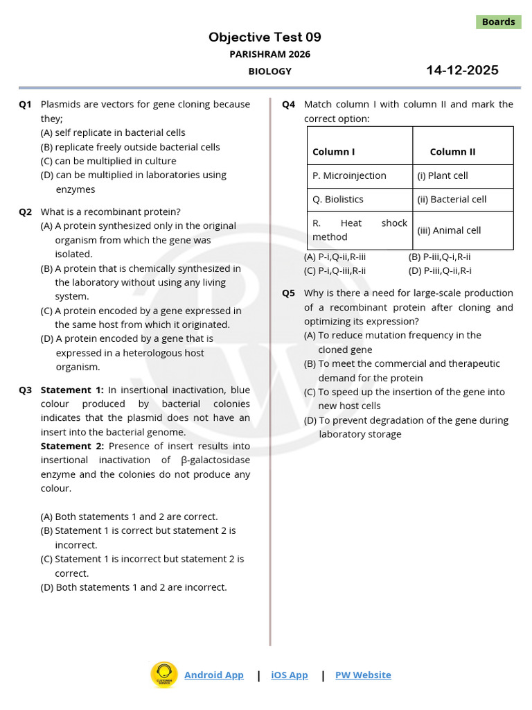 Biology Test Paper (2) | PDF | Molecular Cloning | Vector (Molecular ...