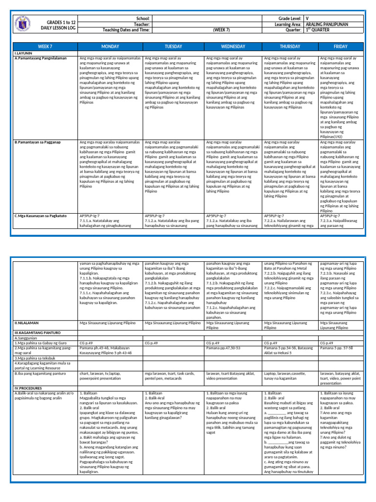 Dll g5 q1 Week 7 All Subjects | PDF