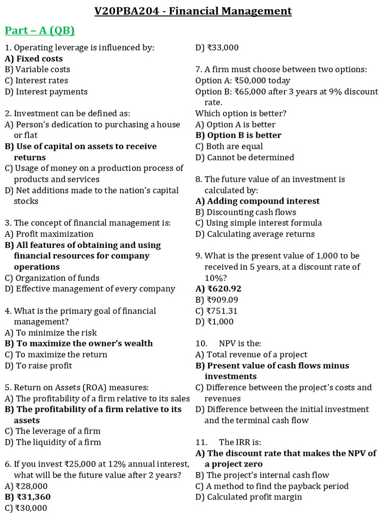 (QB) Financial Management V2 | PDF | Net Present Value | Internal Rate ...