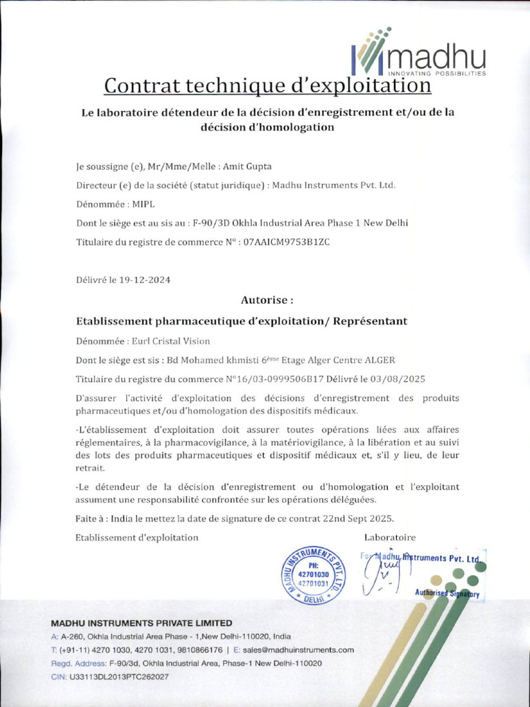 Contrat d'exploitation pharmaceutique | PDF