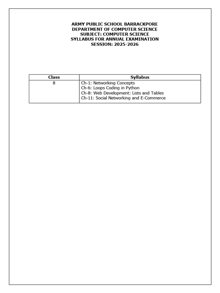 Class 8 Computer Science Syllabus 2025-2026 | PDF