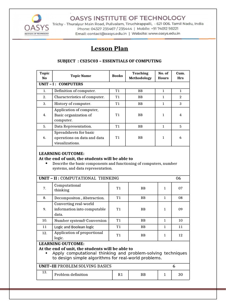 EOC LESSON PLAN | PDF | Computer Programming | Algorithms