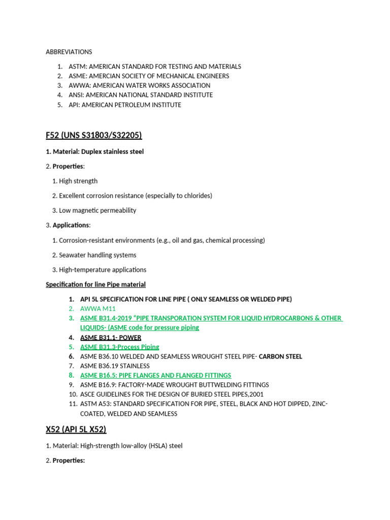 Pipe Material Specifications and Standards | PDF | Pipe (Fluid ...