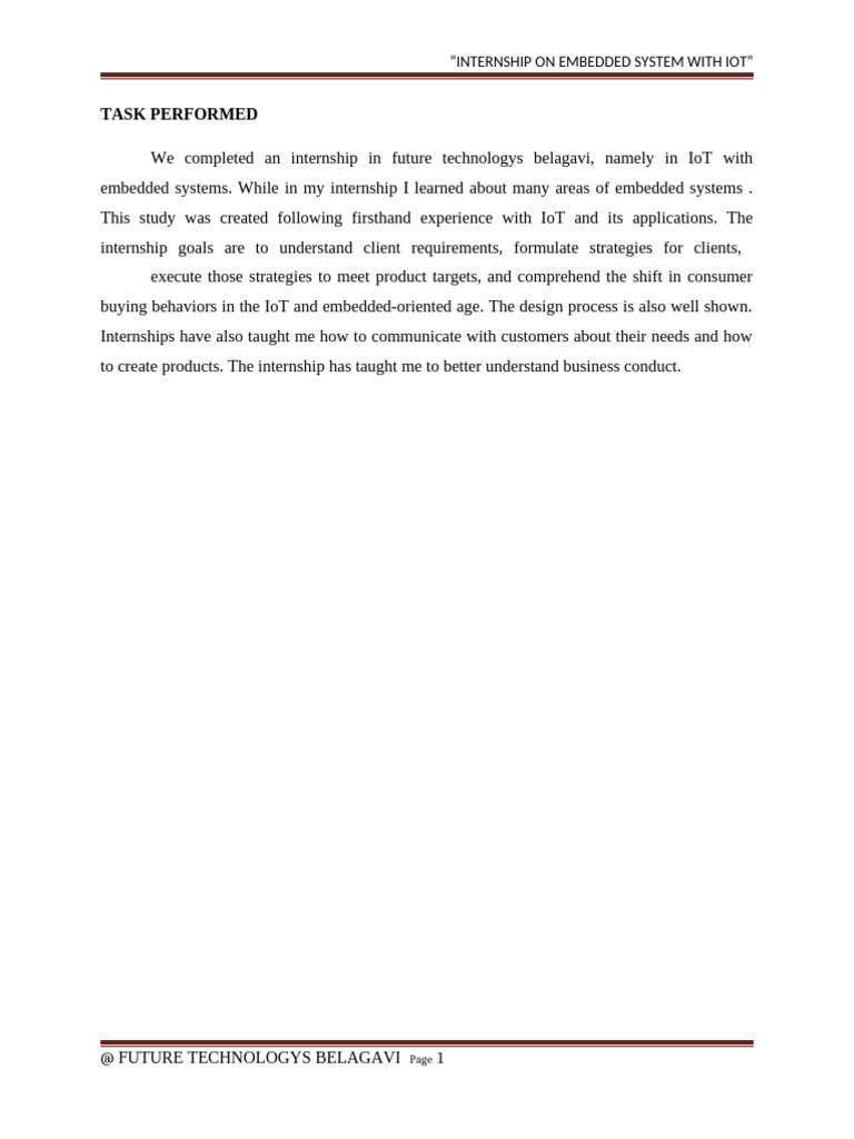 IoT Embedded Systems Internship Report | PDF | Arduino | Internet Of Things
