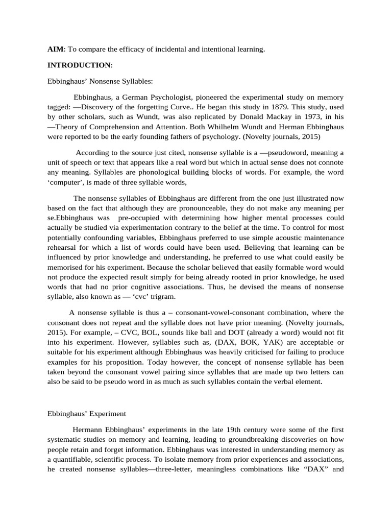 Comparing Incidental vs. Intentional Learning | PDF | Learning | Memory
