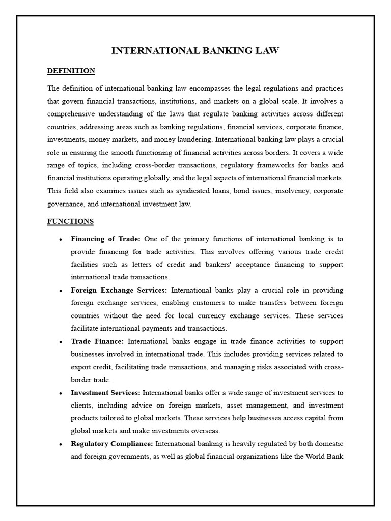Overview of International Banking Law | PDF | International Monetary ...