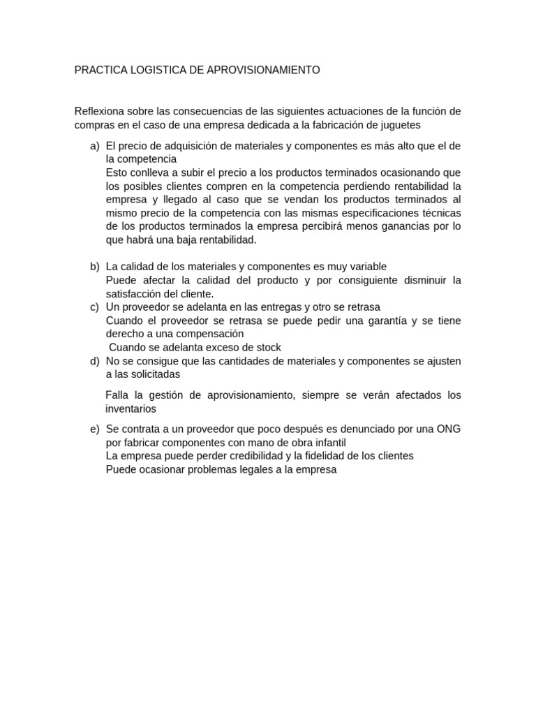 Practica Logistica de Aprovisionamiento | PDF