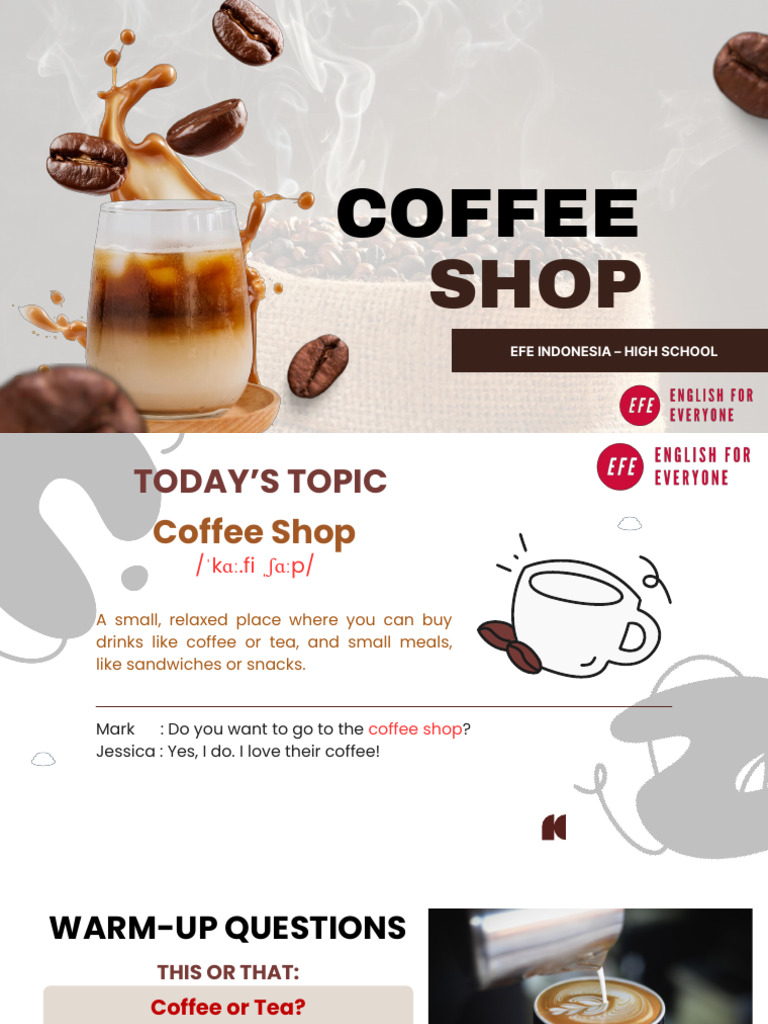 Coffee Shop Vocabulary and Dialogue Guide | PDF | Coffeehouse | Hot Drinks