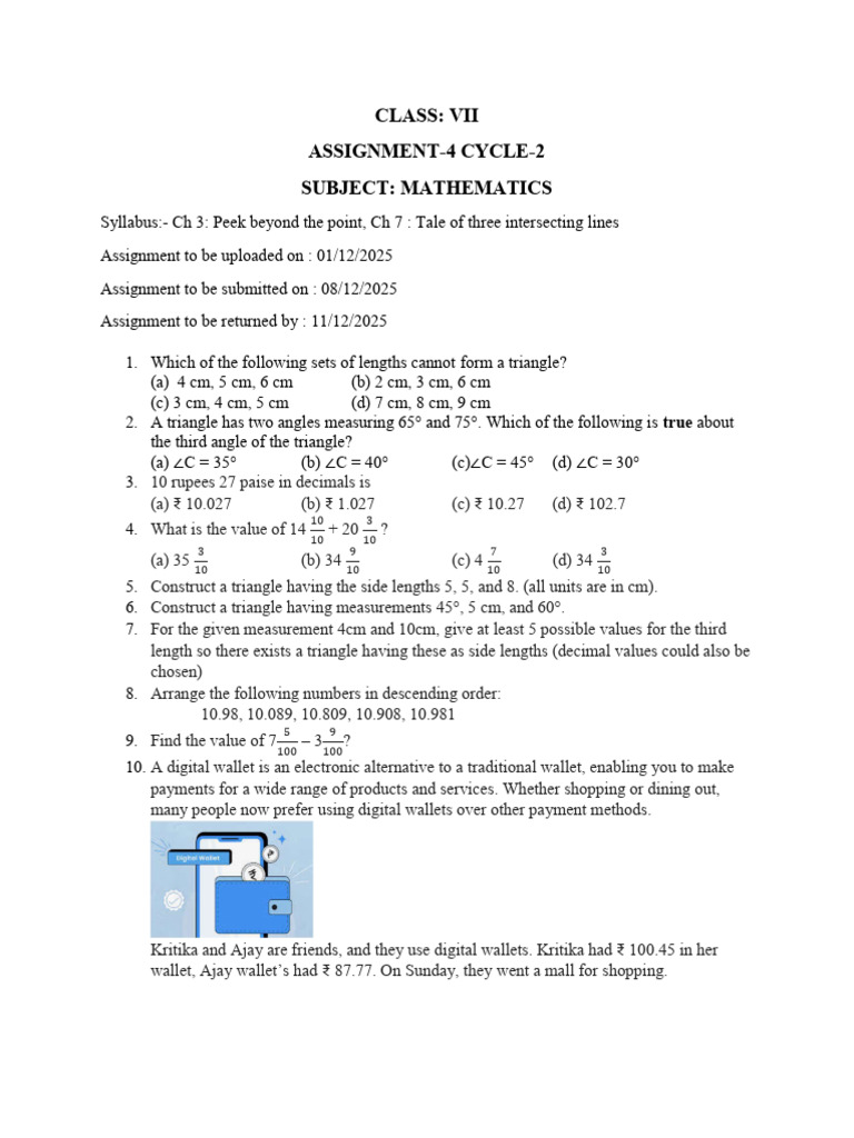 Assignment Class 7 Maths | PDF