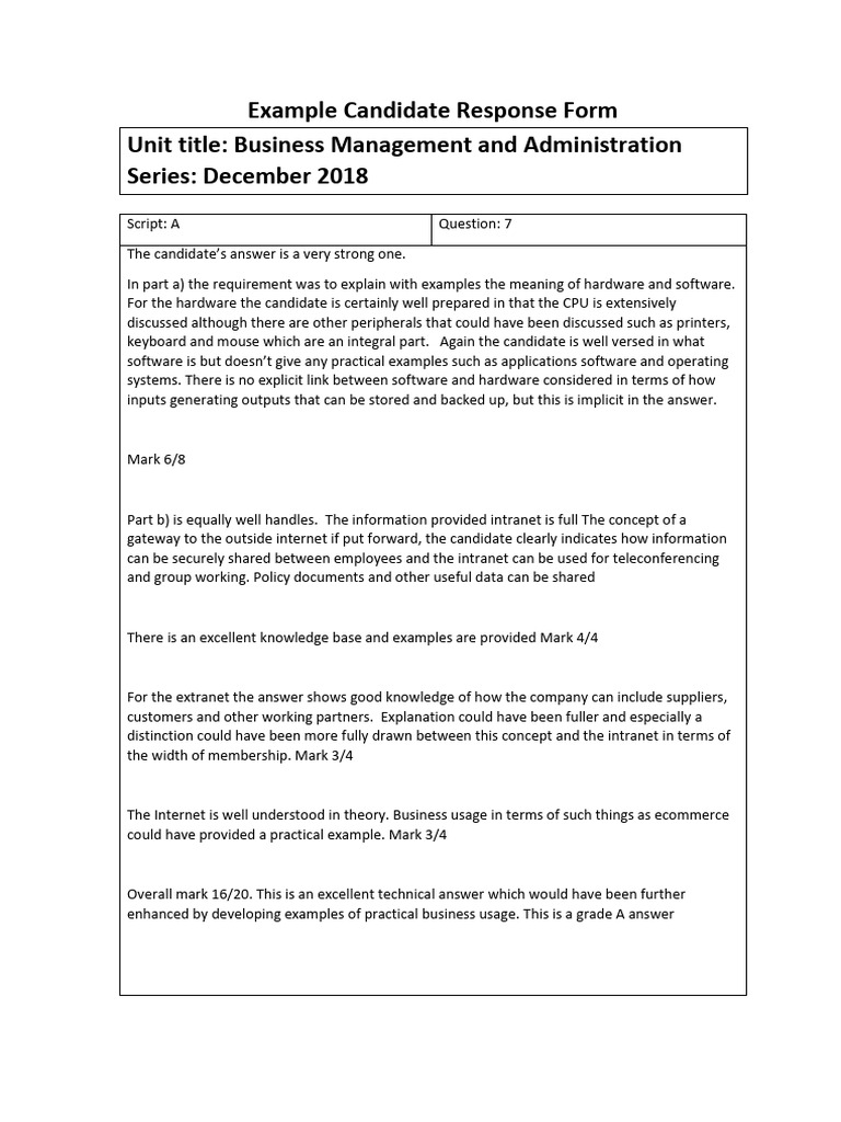 Business Management Candidate Responses | PDF | Knowledge | Computer ...