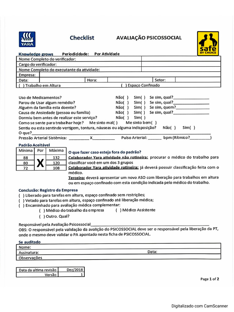 Check List - Avaliaão Psicossocial | PDF
