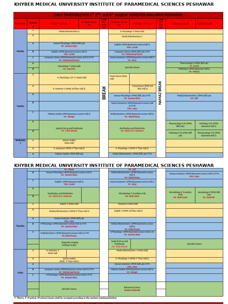 KMU Paramedical Sciences Daily Timetable | PDF | Clinical Medicine ...