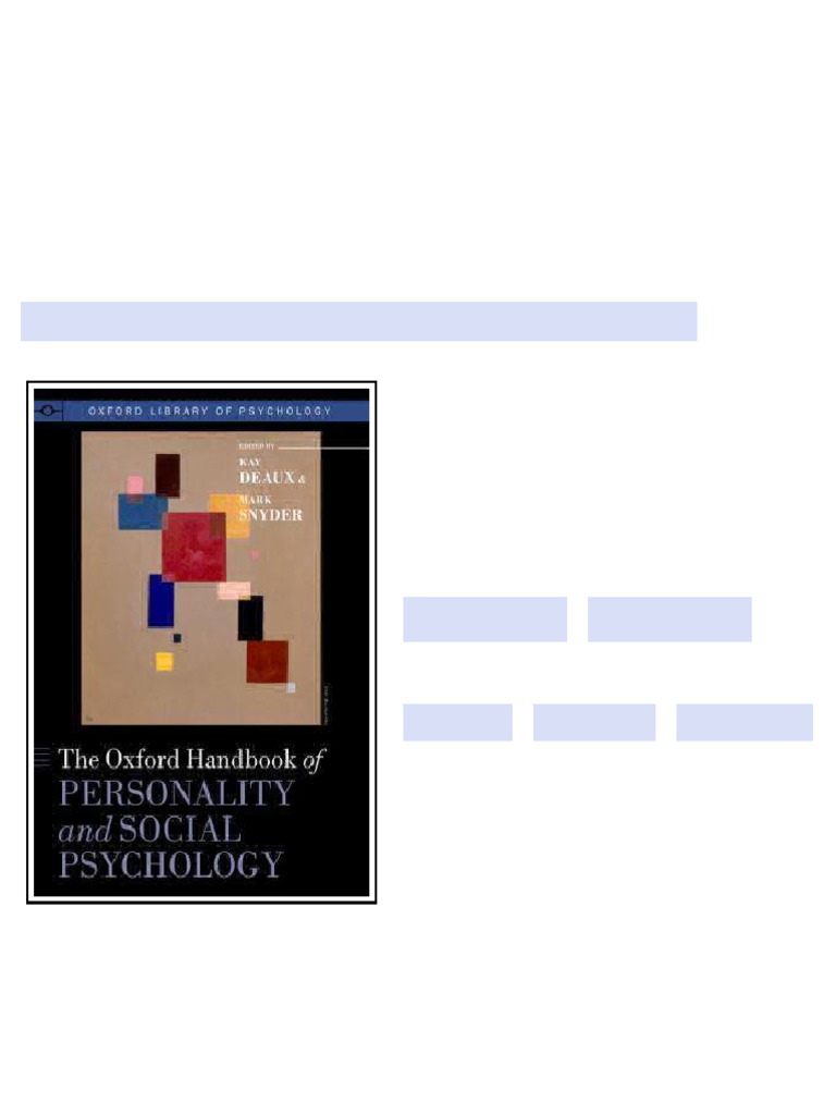 The Oxford Handbook of Personality and Social Psychology Kay Deaux ...