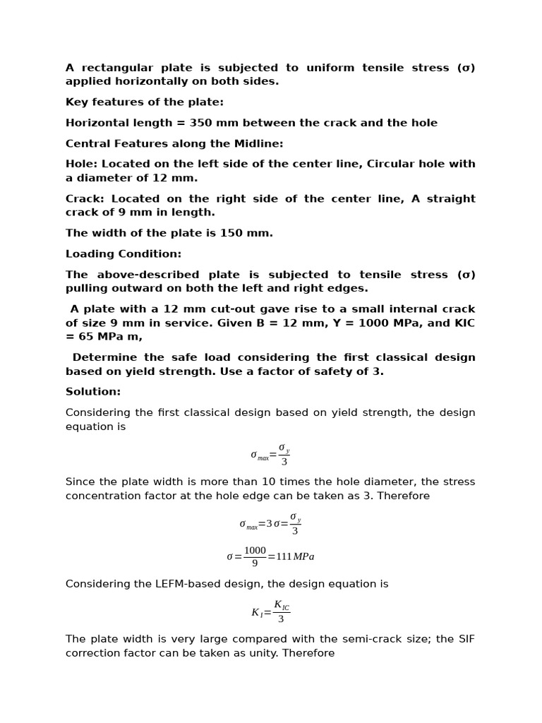 Tensile Stress Analysis of a Plate | PDF