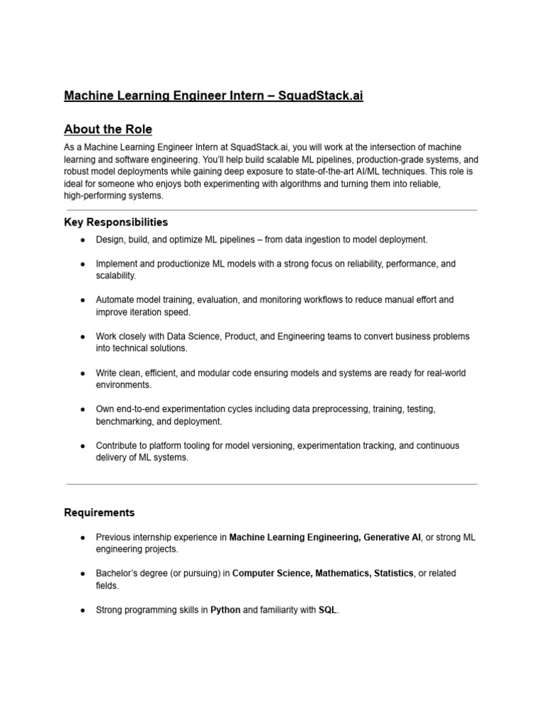Machine Learning Engineer Intern Role | PDF | Machine Learning ...