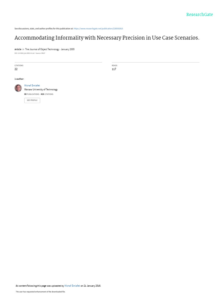 Use Case Scenarios: Balancing Informality and Precision | PDF | Use ...