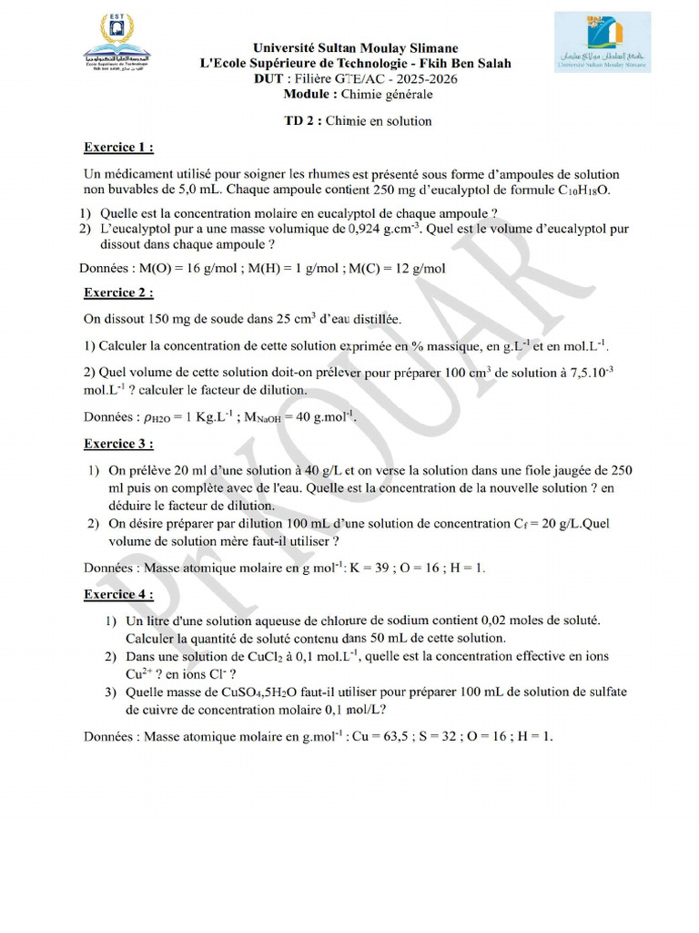 TD 2 Chimie en Solution GTE AC Envoyé Im | PDF
