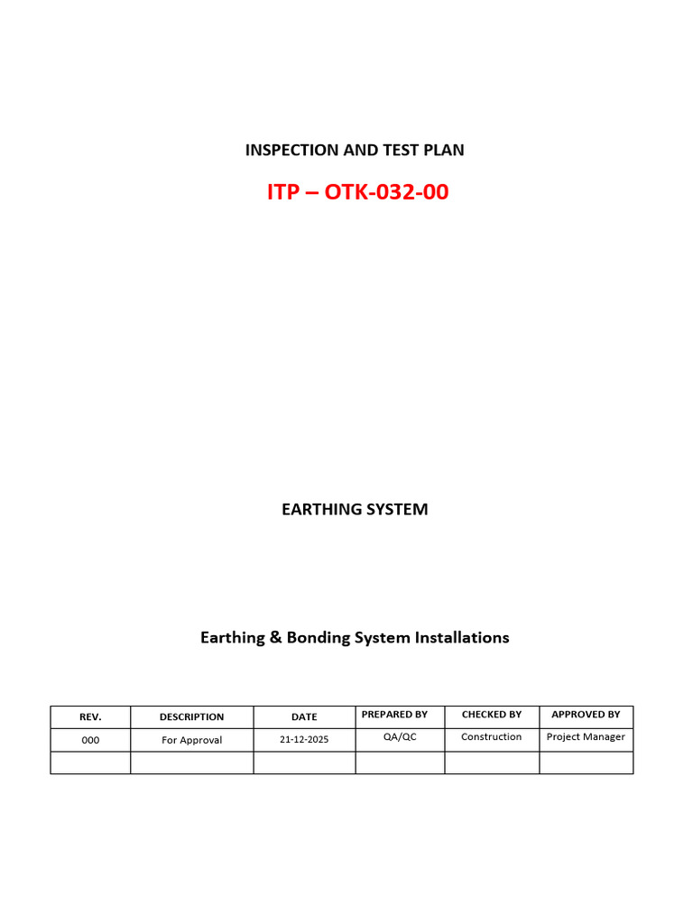 Earthing System Inspection Plan ITP | PDF | Manufactured Goods ...