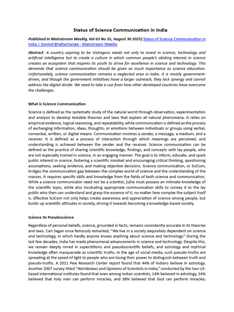 Science Communication Challenges in India | PDF | Science | Communication