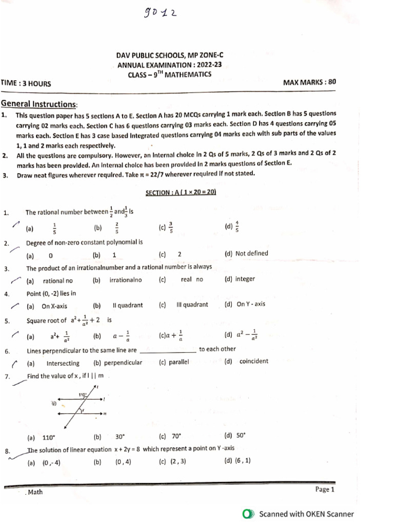 IX 2022 Math Annual Exam QP | PDF