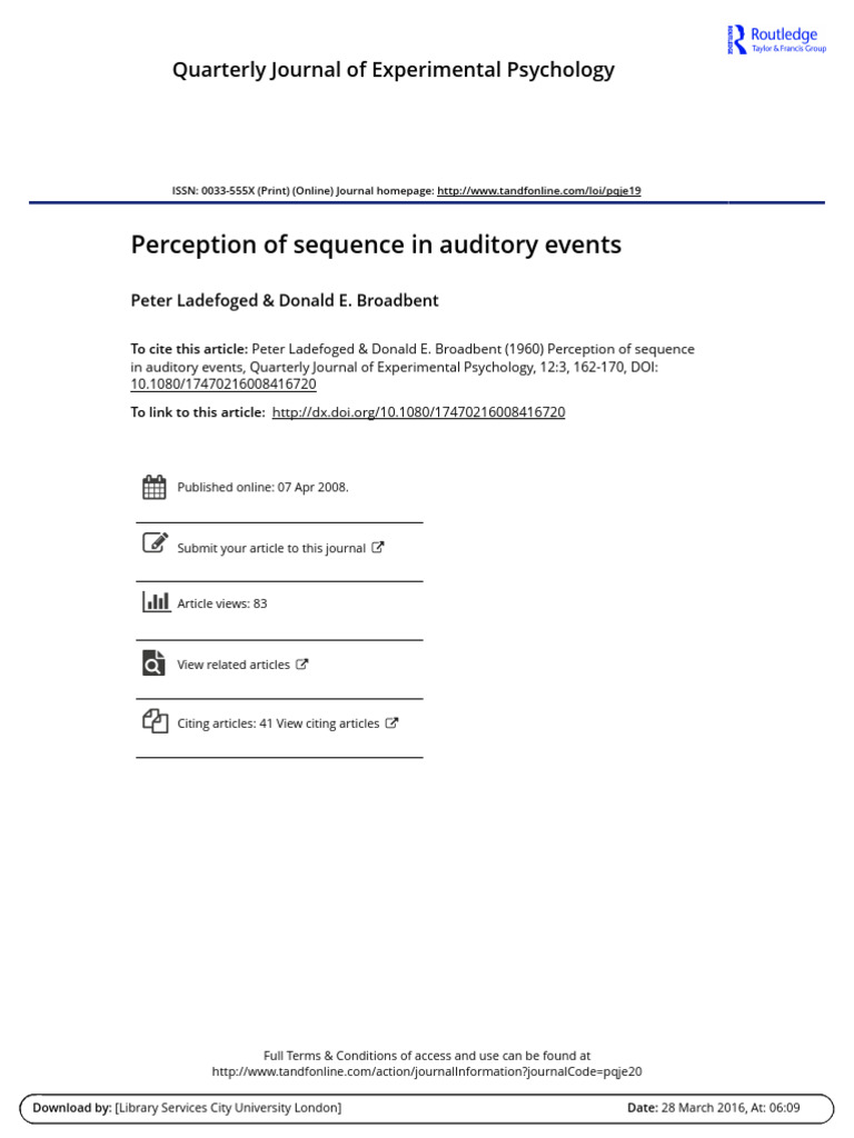 Perception of Sequence in Auditory Events | PDF | Speech | Sound