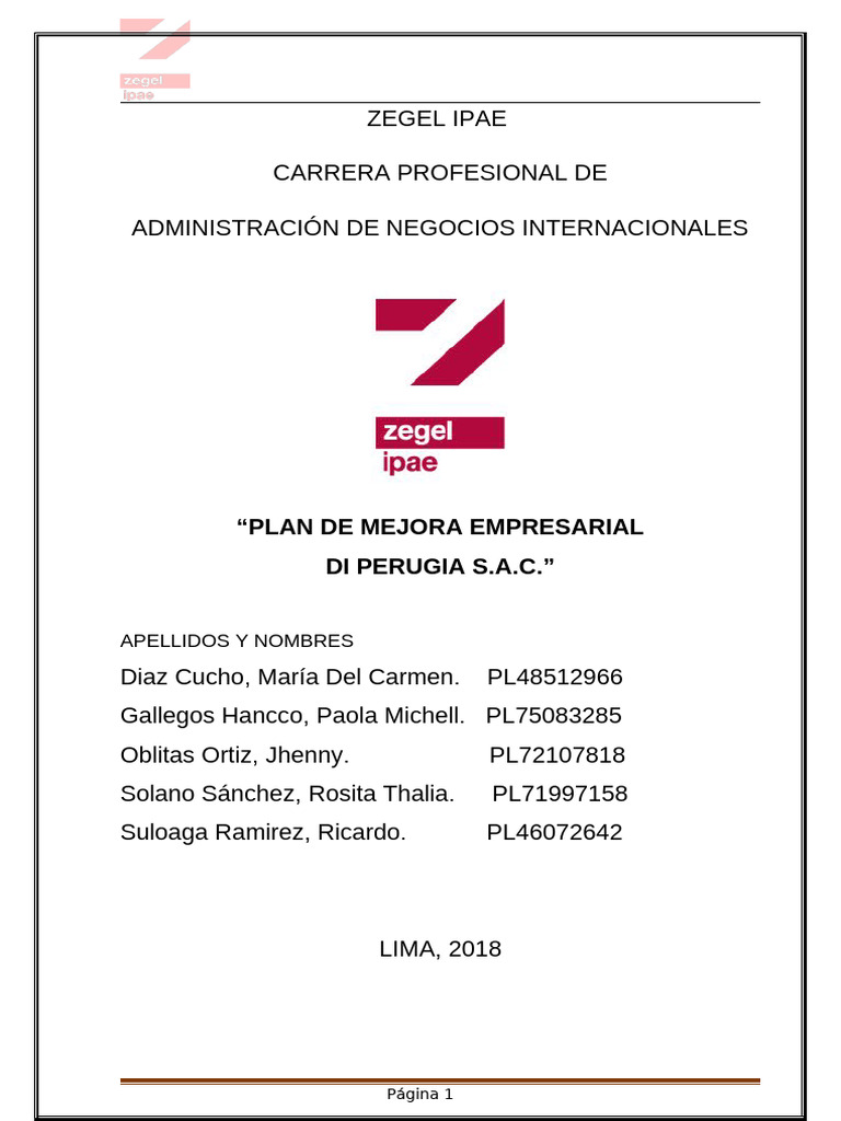 Plan de Mejora para Di Perugia S.A.C. | PDF | Business | Comercio ...