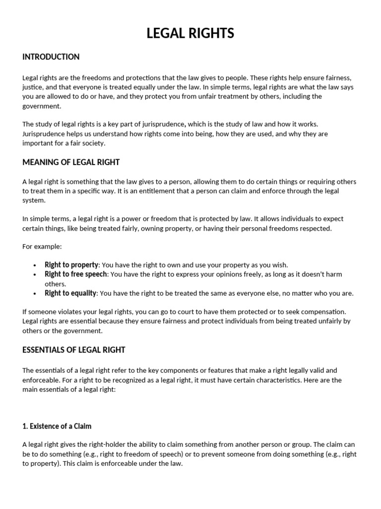 Understanding Legal Rights and Their Essentials | PDF | Possession (Law ...